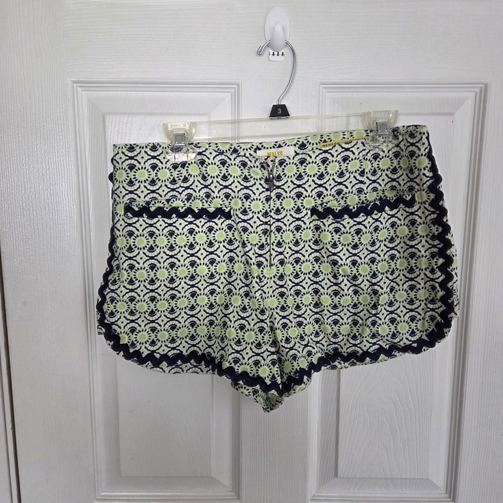 Maeve Anthropologie 12 Green Navy Medallion Rickrack Linen Short Boho Summer